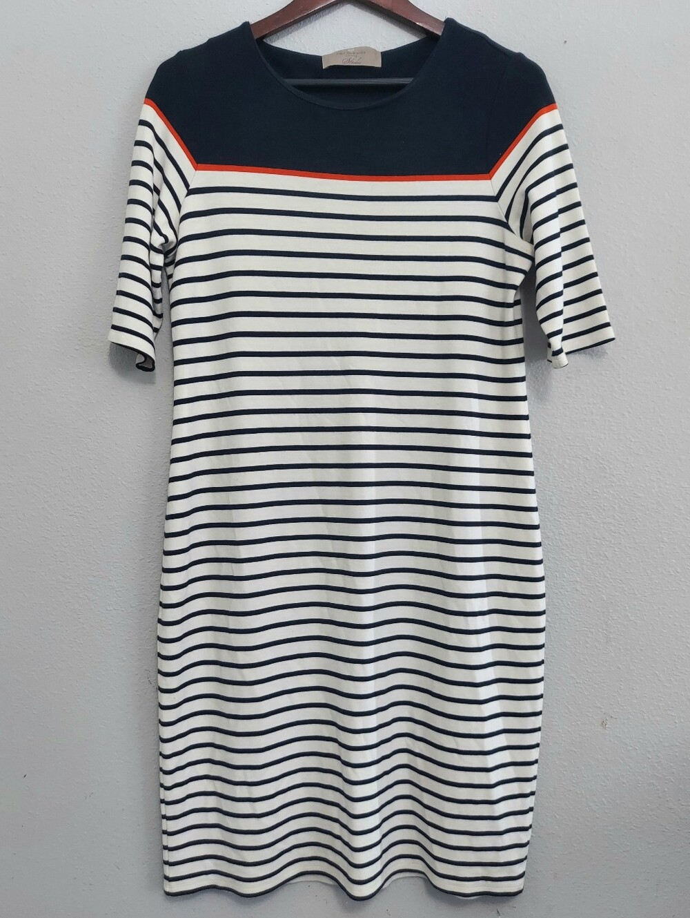 Paul Costelloe Navy Striped Knit Dress Medium (Eur 40-42) Coastal Preppy